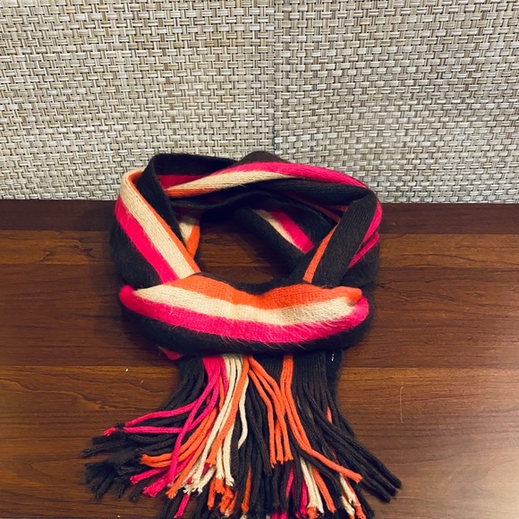 Super Soft Long Acrylic Brown & Hot Pink Striped Fringe Scarf - Picture 5 of 9